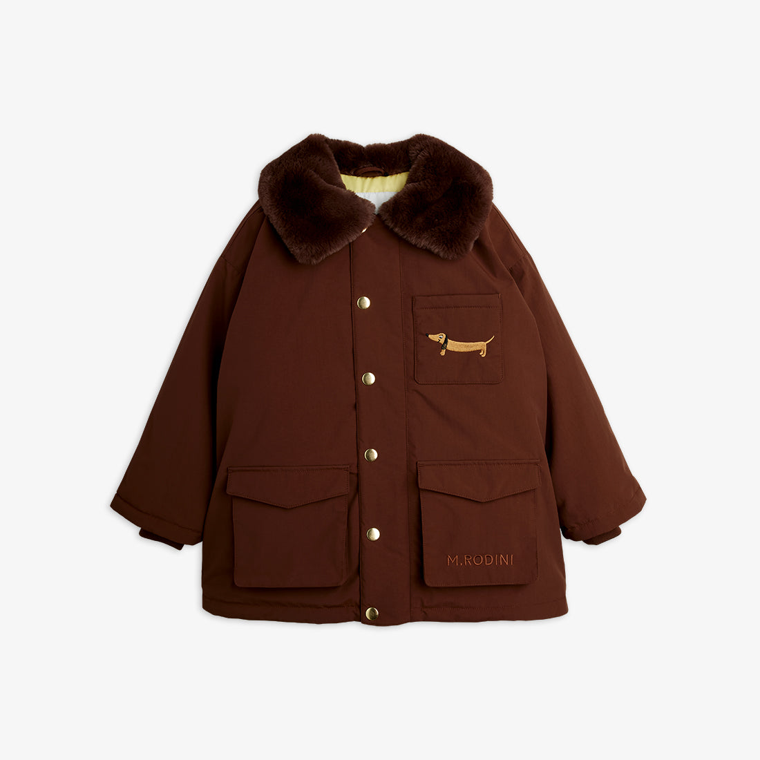 Padded nylon parka with faux fur collar