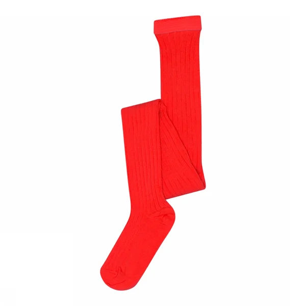 Cotton rib tights - Tomato