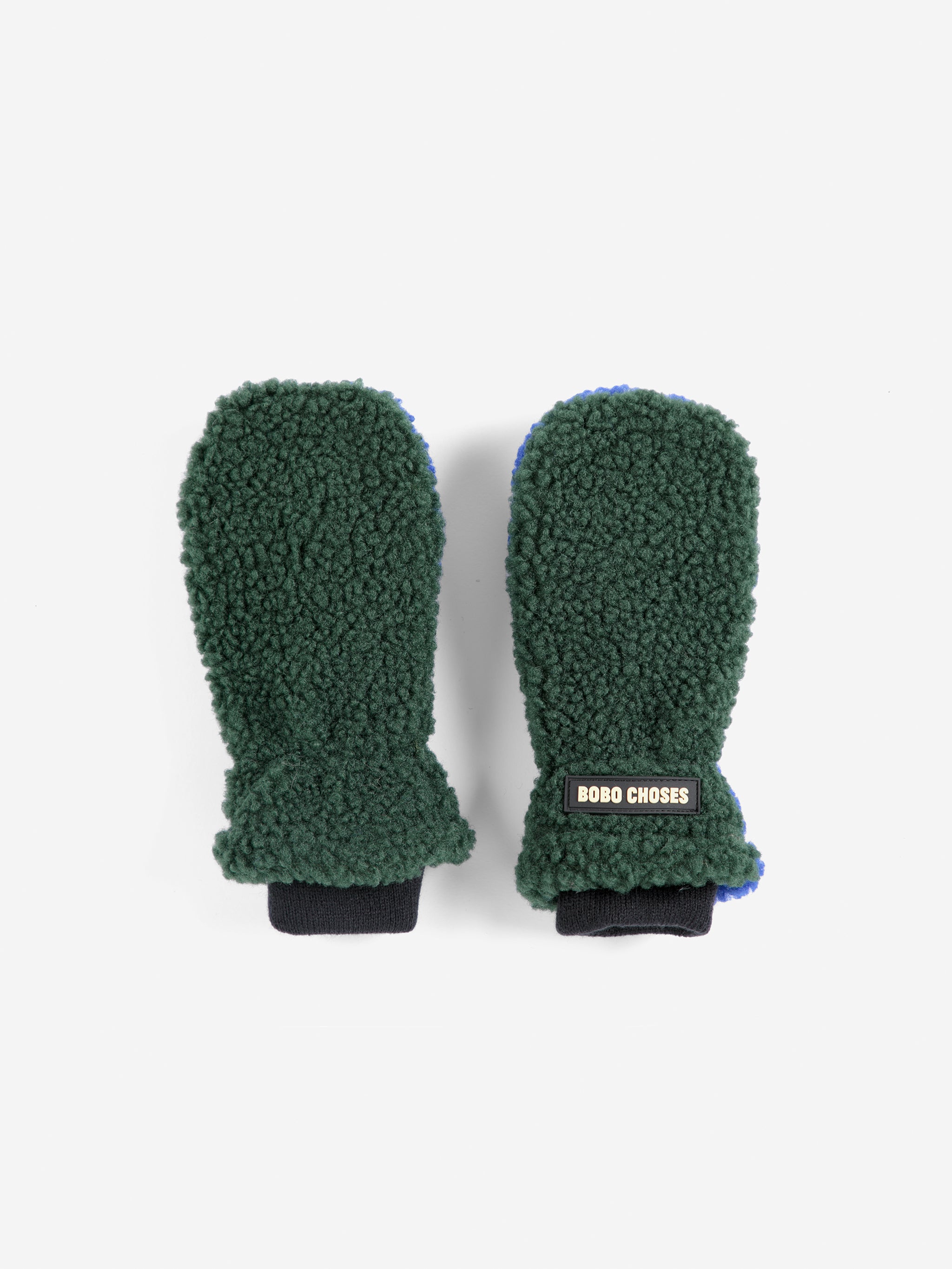 Color Block sheepskin mittens dark green