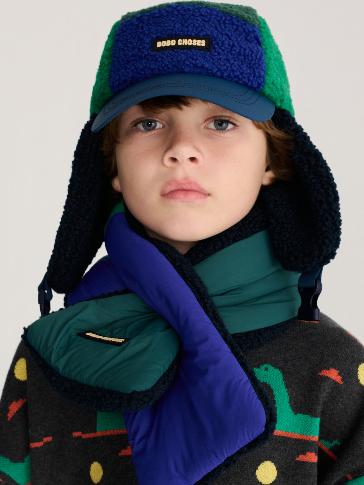 Bobo Choses color block sheepskin chapka navy