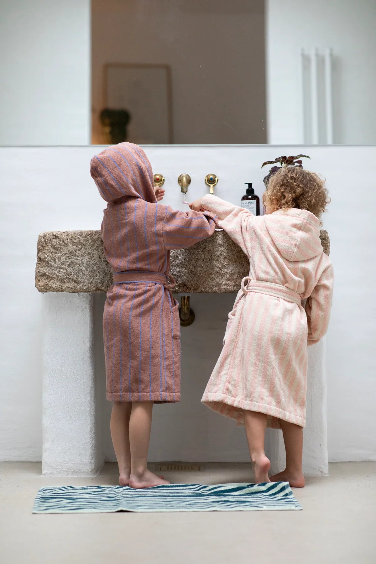 Naram Kids Bathrobe Camel & Ultramarine Blue Stripe