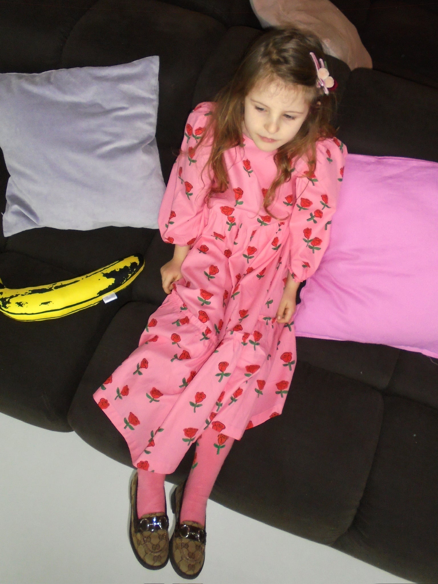 Roses all over print woven puff sleeve dress - BIG & BELG