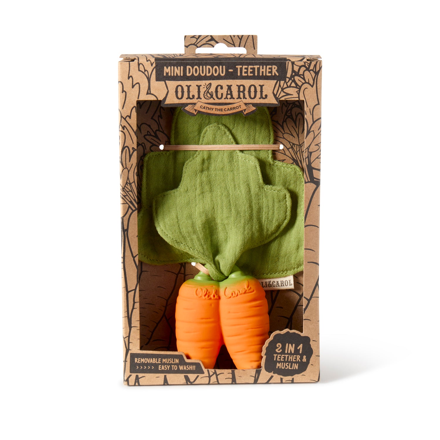 Cathy the Carrot Mini Doudou Teether