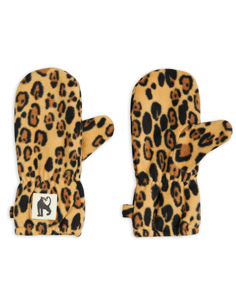 Leopard fleece mittens