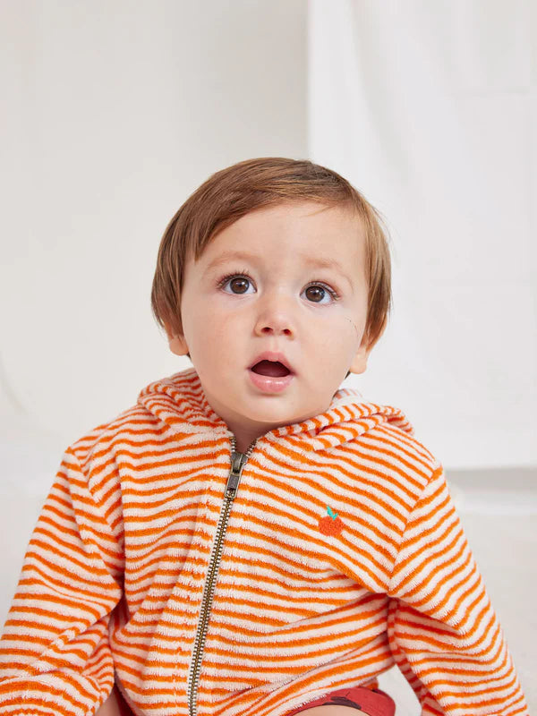 Baby Orange Stripes terry zipped hoodie