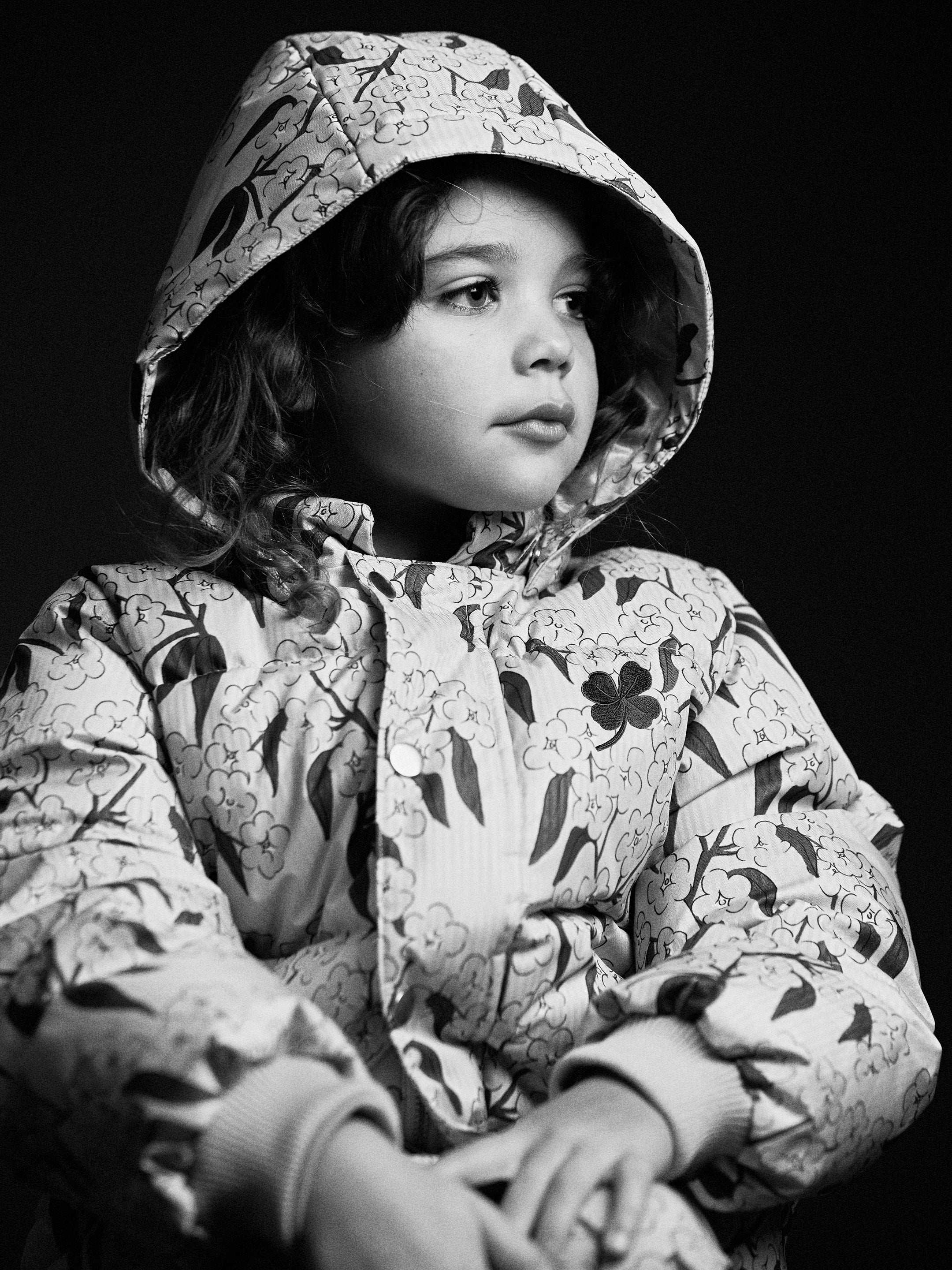 Alpine flowers hooded puffer jacket