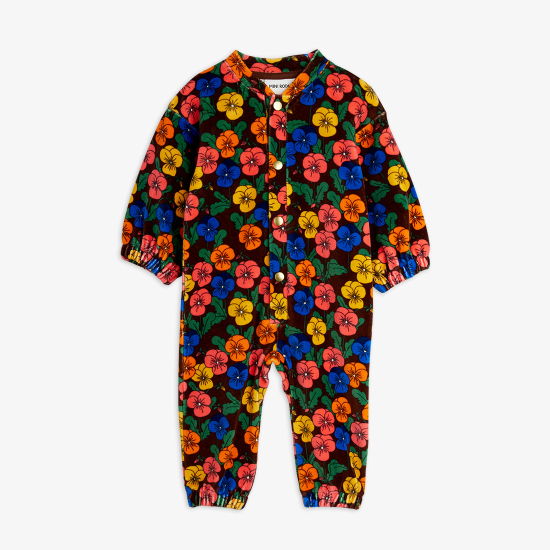 Violas all over print velour onesie