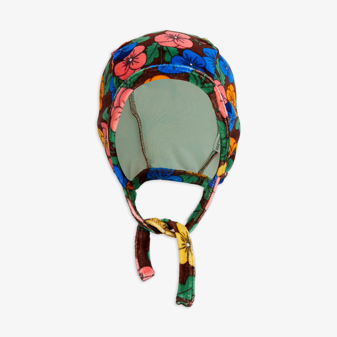 Violas all over print velour baby helmet