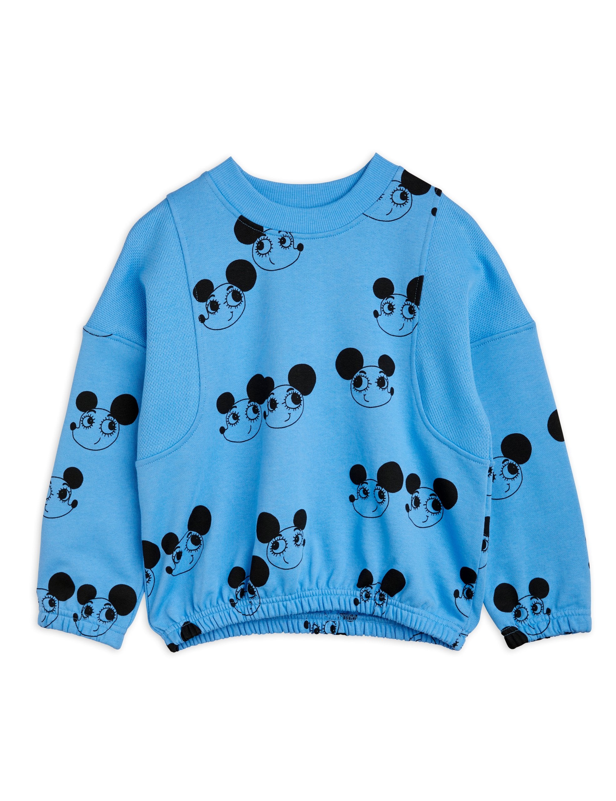 MINI RODINI - Relaxed fit sweatshirt with panel detailing in blue with black mouse print