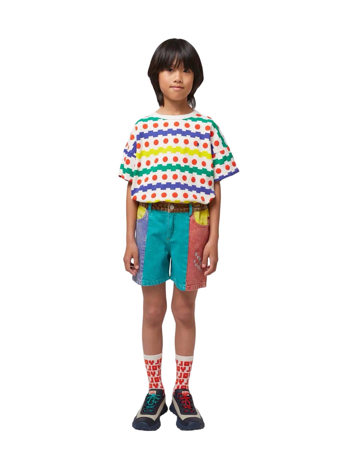 Color block denim shorts