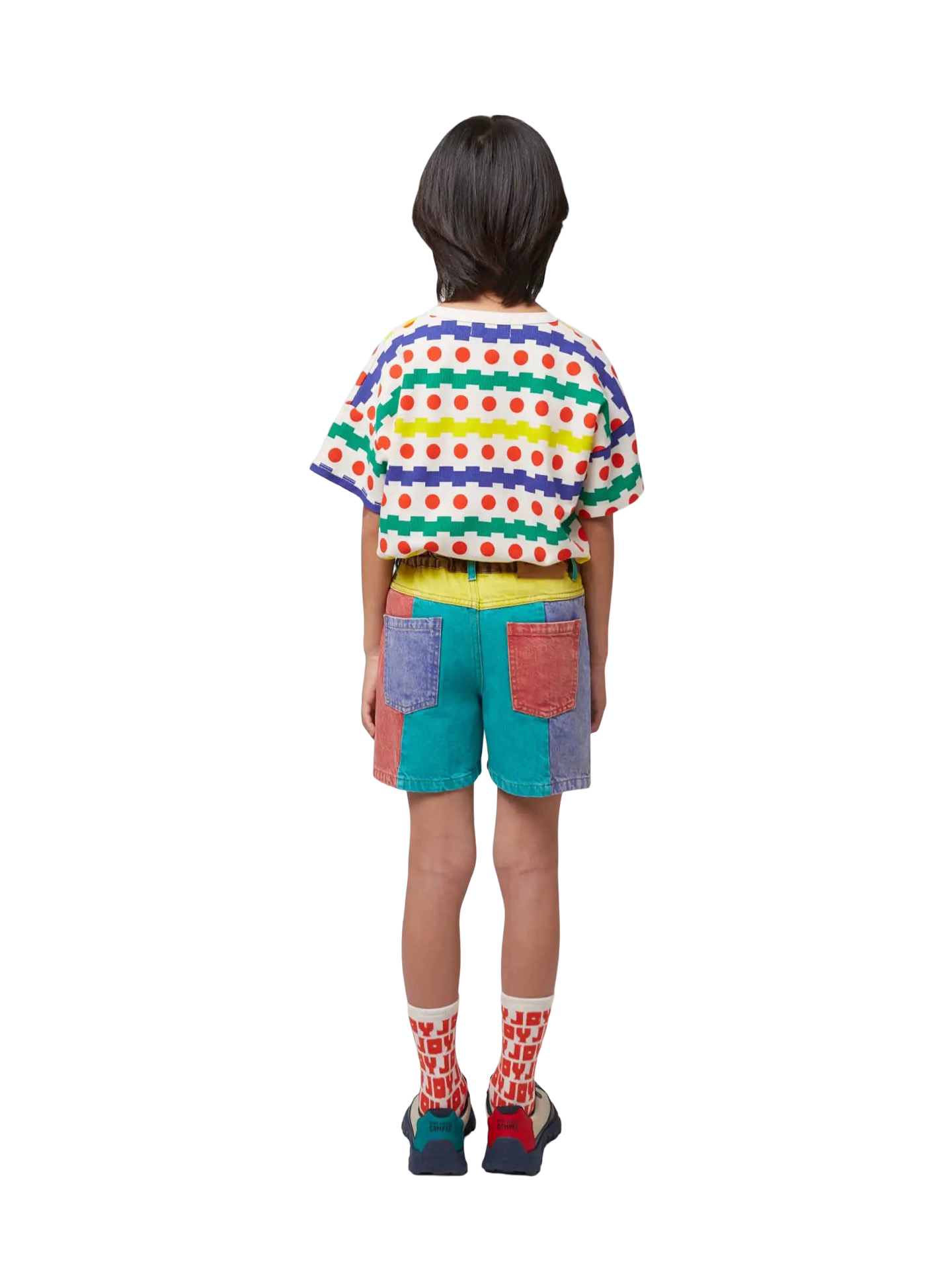 Color block denim shorts