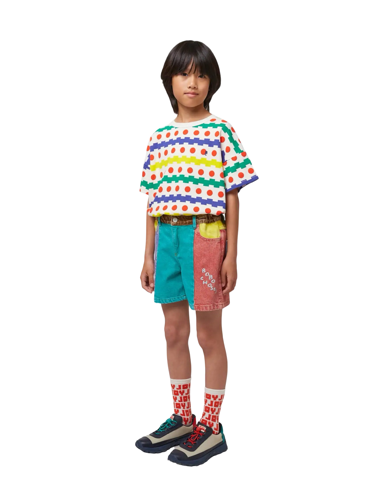 Color block denim shorts