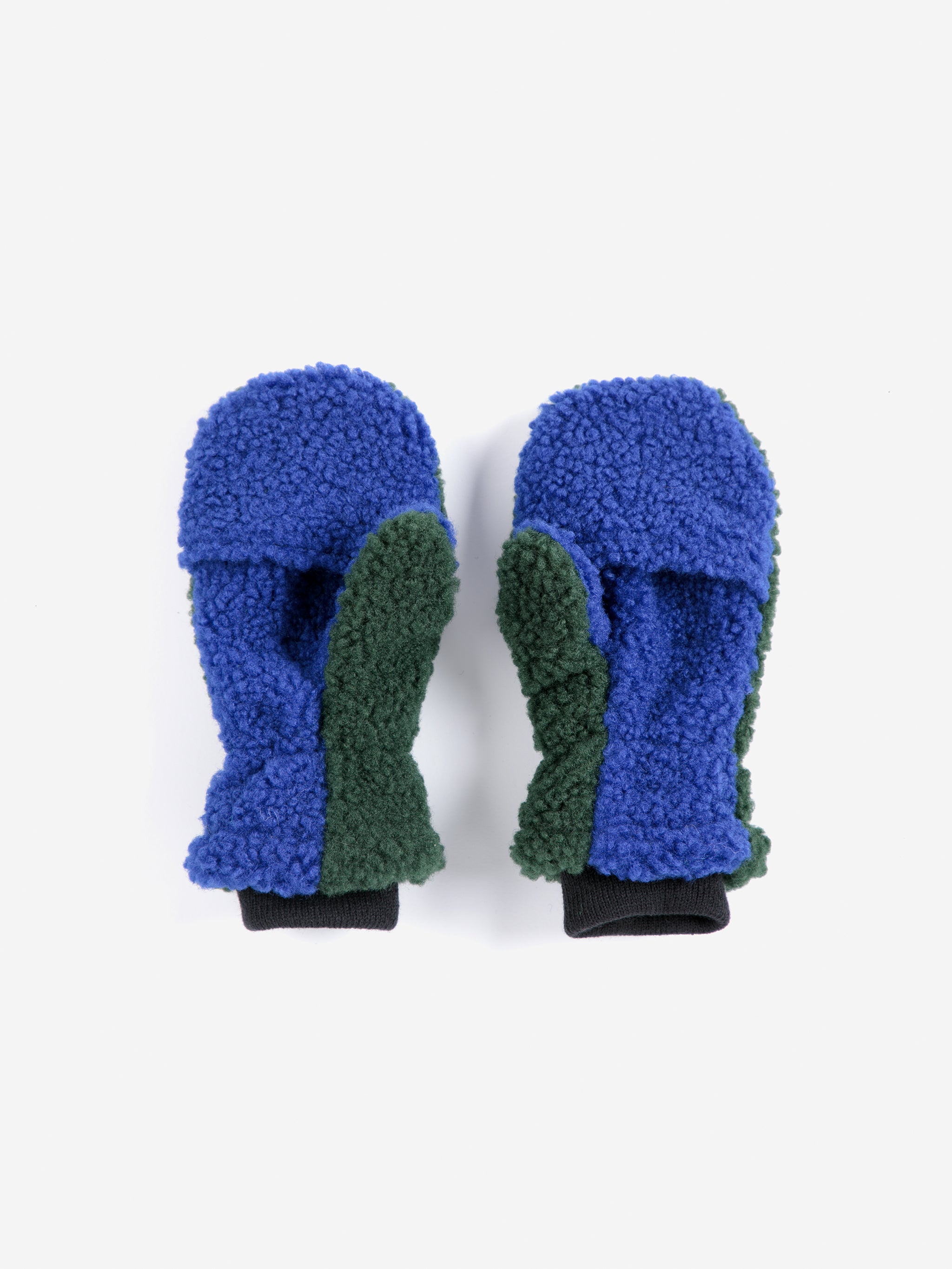 Color Block sheepskin mittens dark green
