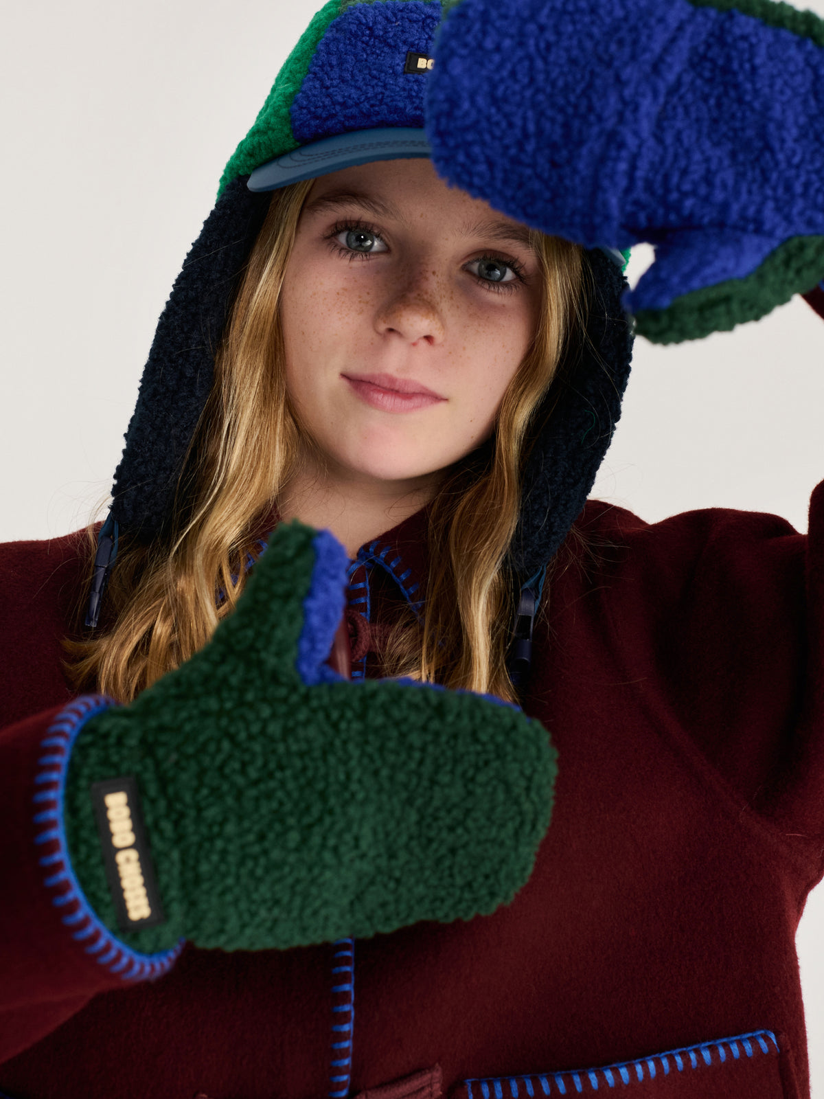 Bobo Choses color block sheepskin chapka navy