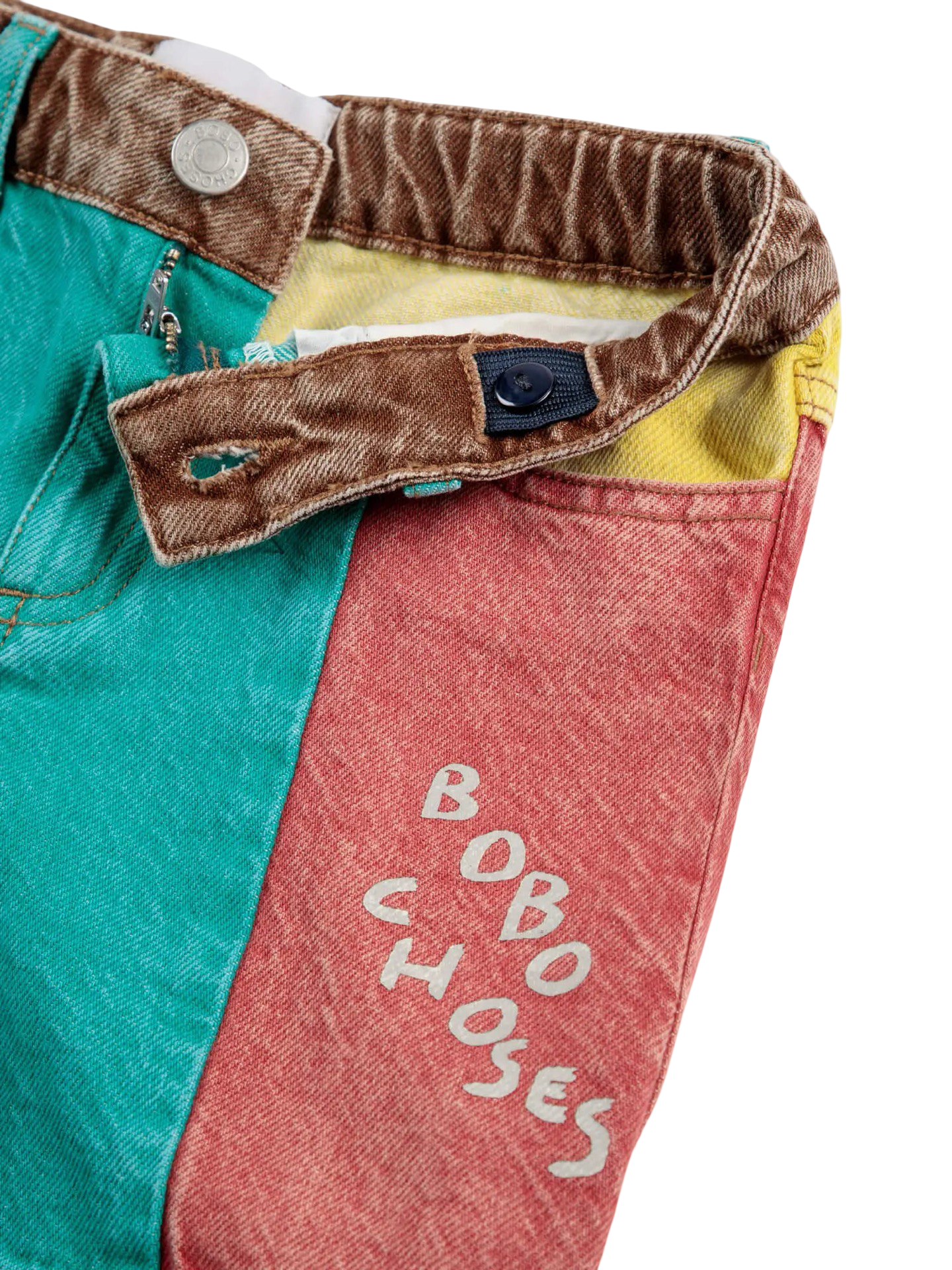 Color block denim shorts
