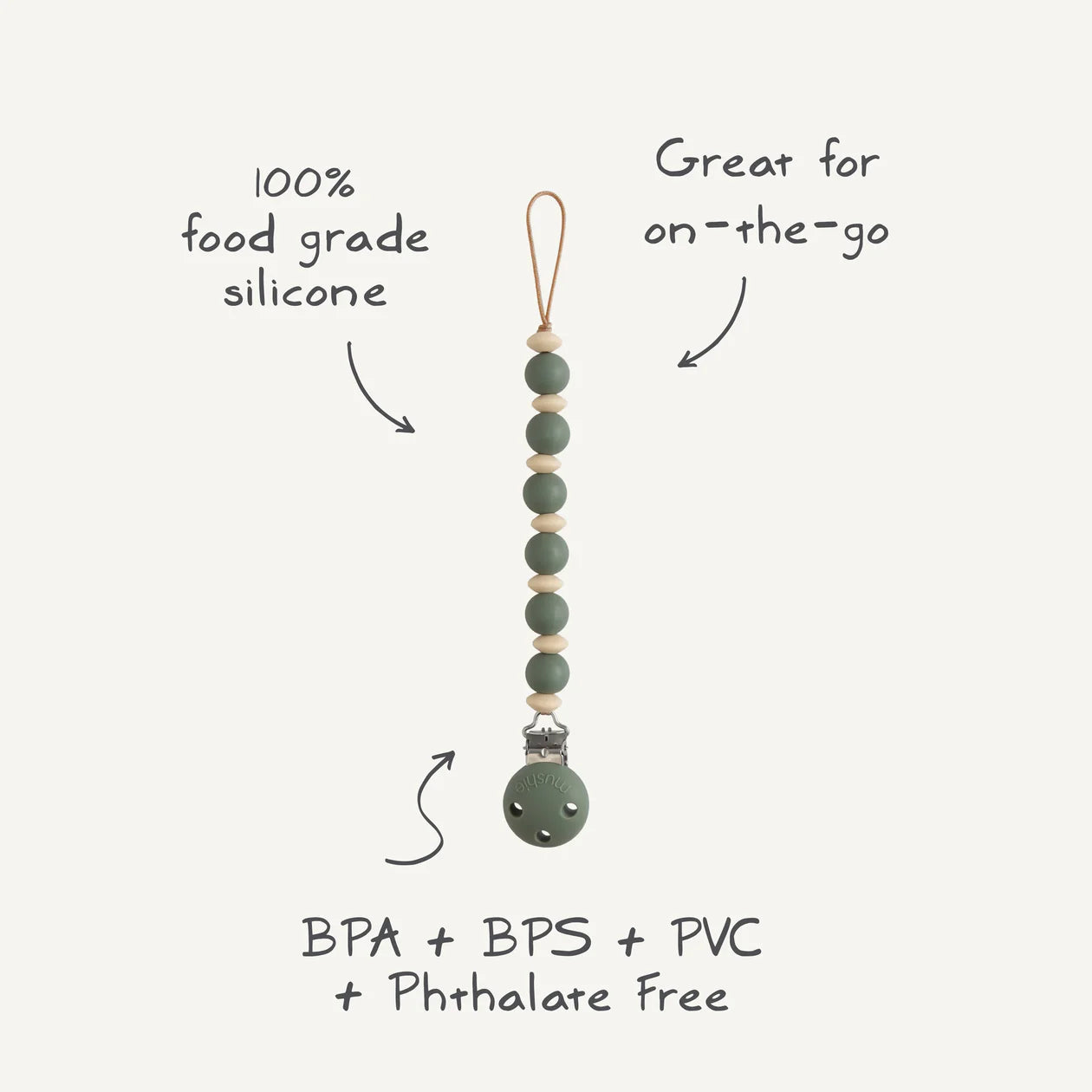 Pacifier clip Luna - Dried Thyme