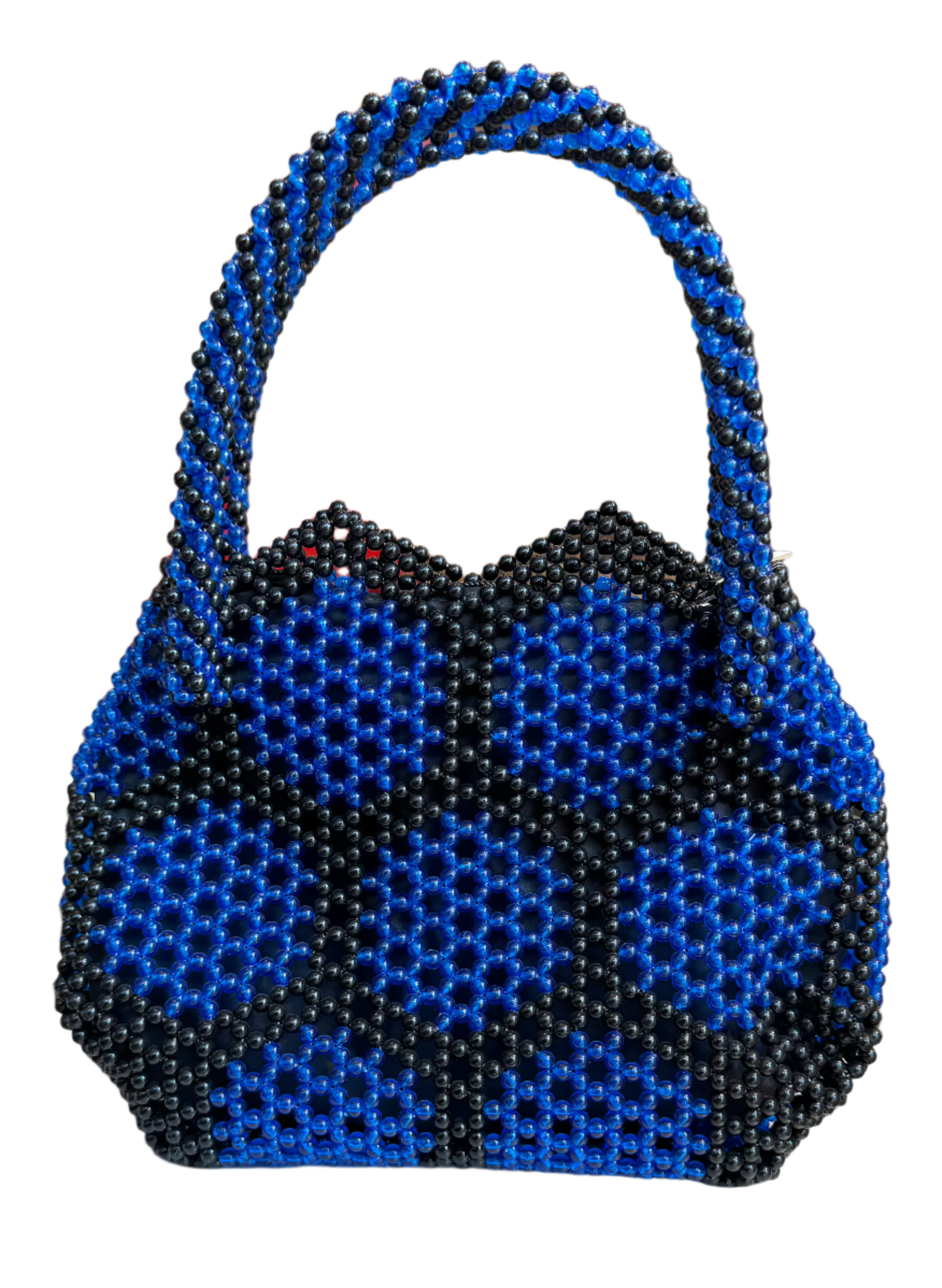 Black and blue baed bag made form recycled materials