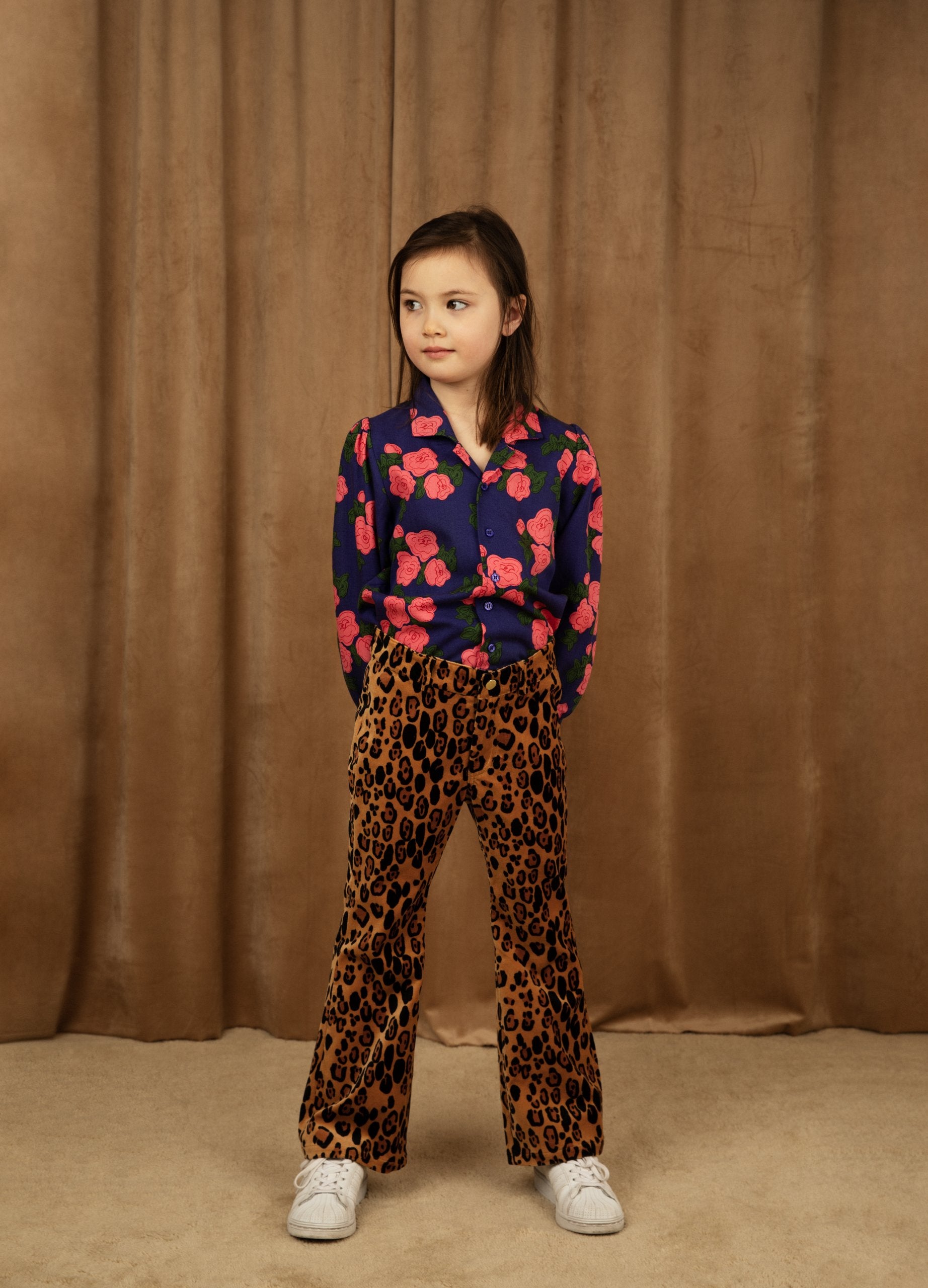 Leopard velvet flared trousers
