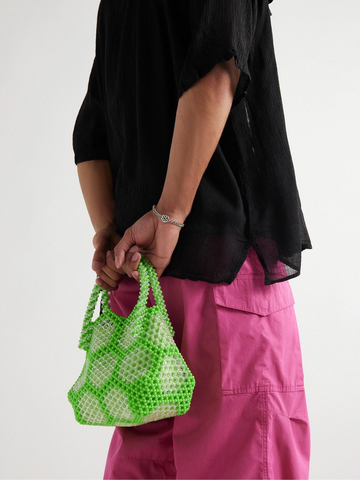 Recycled Beaded Tote Bag Green