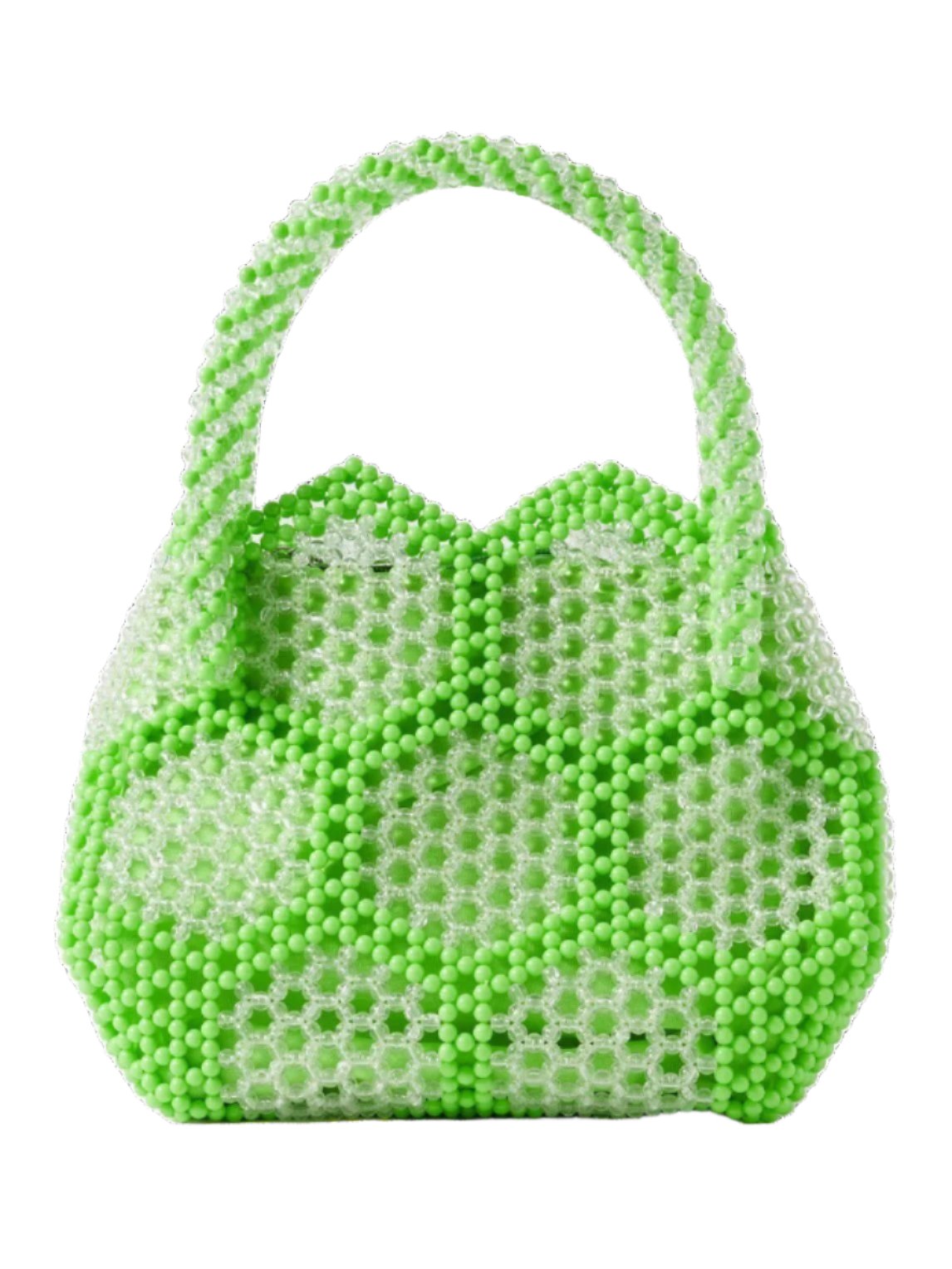 recycled bead mini tote bag in green and tansparent beads